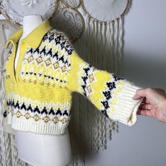 A.L.C Landry Sweater Fare Isle Cropped Johnny Collar Sweater XS Merino Wool - Picture 7 of 13